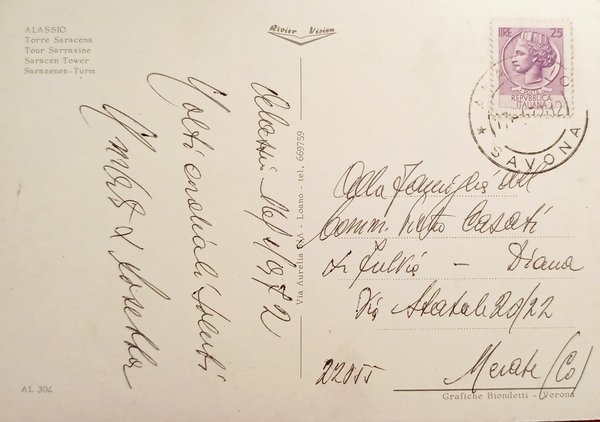 Cartolina - Alassio - Torre Saracena - 1972