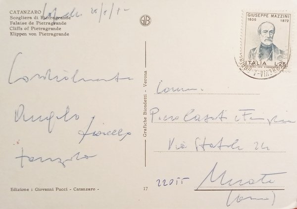 Cartolina - Catanzaro - Scogliera di Pietragrande - 1972