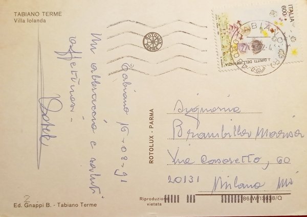 Cartolina - Tabiano Terme - Villa Jolanda - 1992