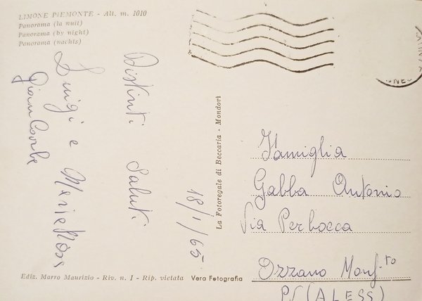 Cartolina - Limone Piemonte - Panorama Notturno - 1965