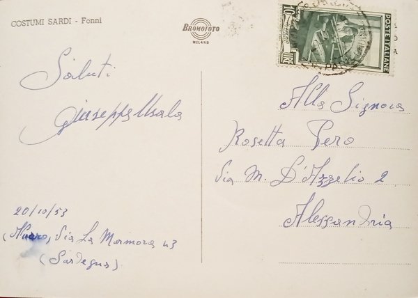 Cartolina - Costumi Sardi - Fonni - 1953