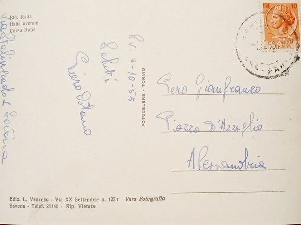 Cartolina - Savona - Corso Italia - 1955