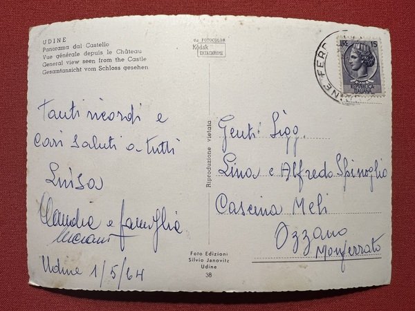 Cartolina - Udine - Panorama dal Castello - 1964