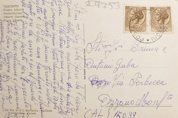 Cartolina - Tarcento - Piazza Libertà - 1967