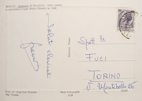 Cartolina - Bioglio - Santuario di Banchette - 1960