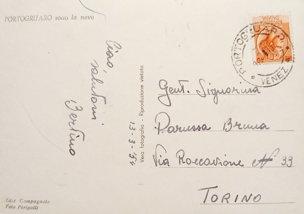 Cartolina - Portogruaro (Venezia) - Sotto la Neve - 1954