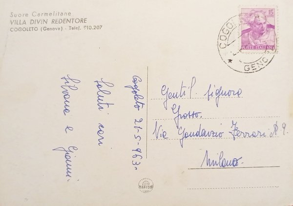 Cartolina - Suore Carmelitane - Villa divin Redentore - Cogoleto …