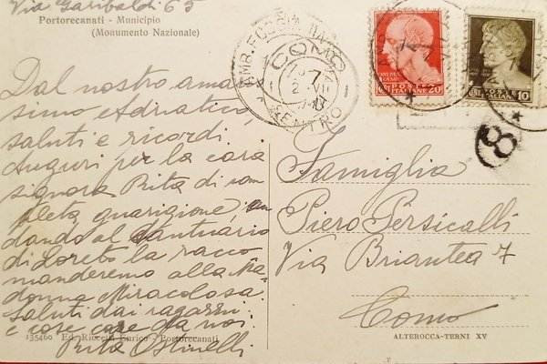 Cartolina - Porto Recanati - Municipio ( Monumento Nazionale ) …