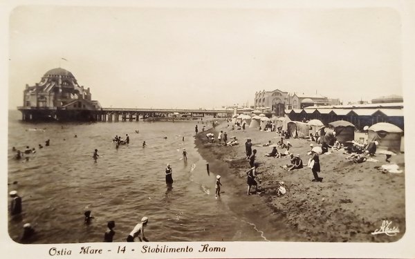 Cartolina - Ostia Mare - Stabilimento Roma - 1924