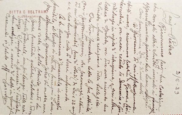 Cartolina Pubblicitaria - Ditta C. Beltrami - Alessandria - 1929