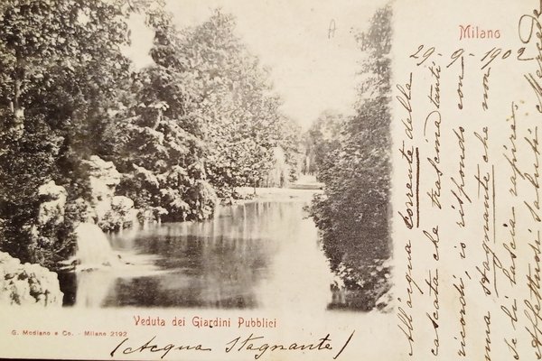 Cartolina - Milano - Veduta dei Giardini Pubblici - 1902