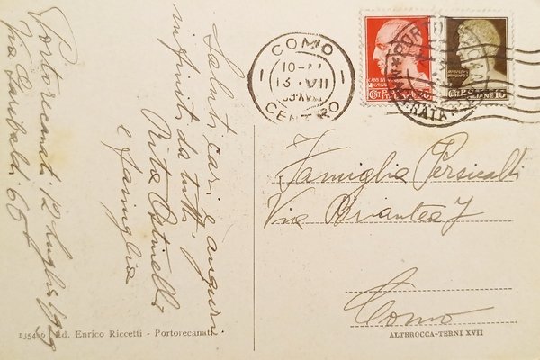 Cartolina - Porto Recanati - Viale Regina Margherita - 1939