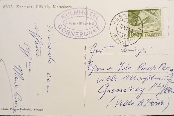 Cartolina - Svizzera - Zermatt - Riffelalp, Matterhorn - 1953