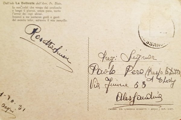 Cartolina - Acqui - Monumento della Bollente - 1931