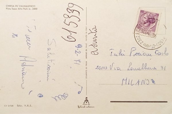 Cartolina - Chiesa in Valmalenco - Pista Sasso Alto Palù …