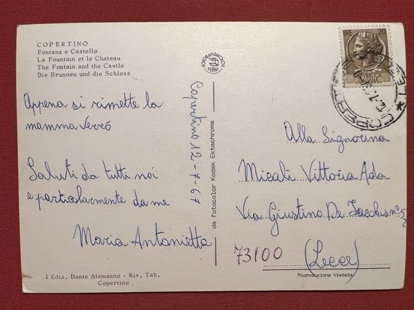 Cartolina - Copertino ( Lecce ) - Fontana e Castello …