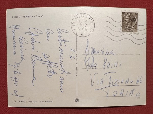 Cartolina - Lido di Venezia - Casinò - 1966 | Immagine Gallery 2