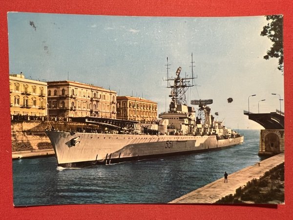 Cartolina - Taranto - Ponte girevole aperto con passaggio Navi …