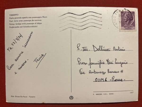 Cartolina - Taranto - Ponte girevole aperto con passaggio Navi …