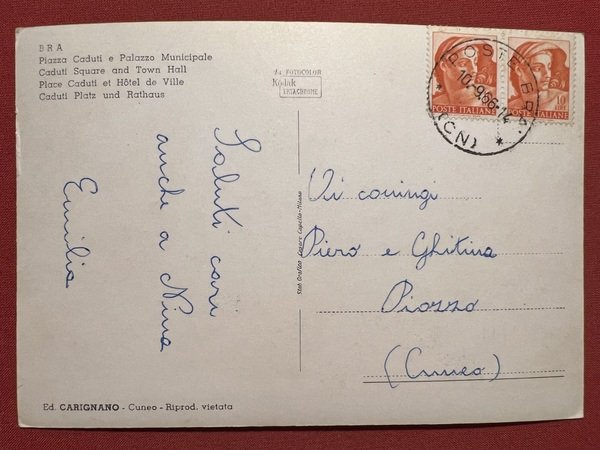 Cartolina - Bra ( Cuneo ) - Piazza Caduti e …