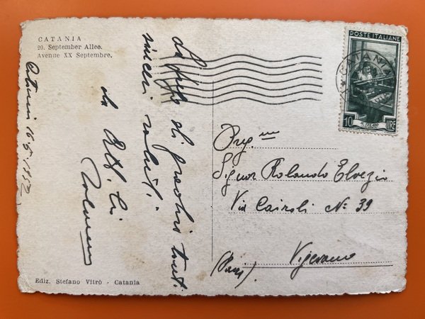 Cartolina - Catania - Viale XX Settembre - 1952