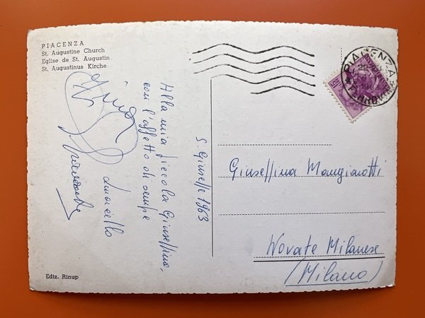 Cartolina - Piacenza - Chiesa di Sant'Agostino - 1963