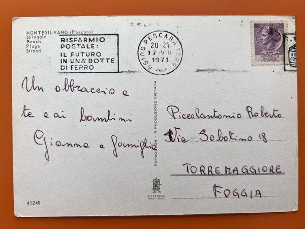 Cartolina - Montesilvano ( Pescara ) - Spiaggia - 1971