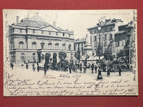 Cartolina - Milano - Piazza Teatro della Scala - 1899