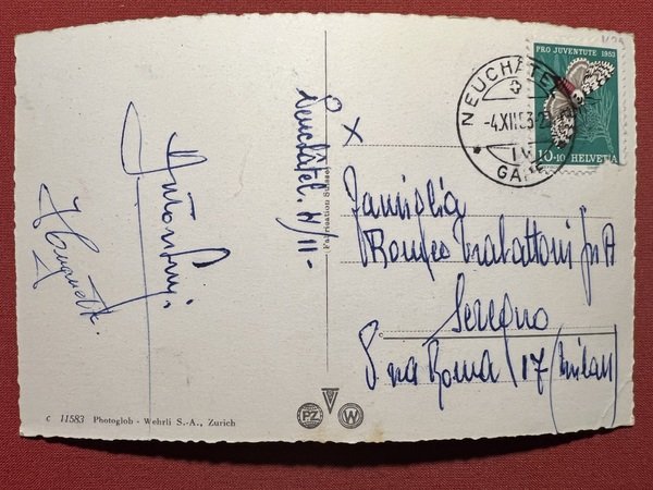 Cartolina - Svizzera - Neuchatel et les Alpes - 1953