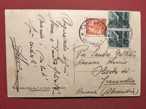 Cartolina - Ospedaletti Ligure - Boulevard veduta della Chiesa Porrine …