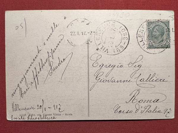 Cartolina - Valle d'Aosta - Villeneuve - 1917