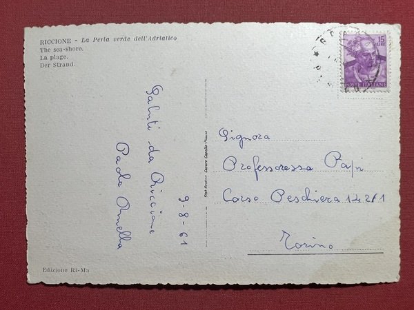 Cartolina - Riccione ( Rimini ) - Spiaggia - 1961 | Immagine principale