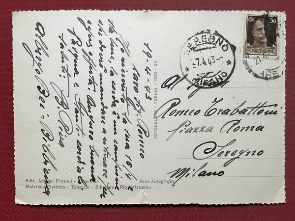 Cartolina - Bibbiena - Panorama e Stazione Ferroviaria viste dall'Arno …