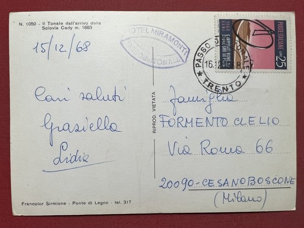 Cartolina - Il Tonale dall'Arrivo della Sciovia Cady - 1968