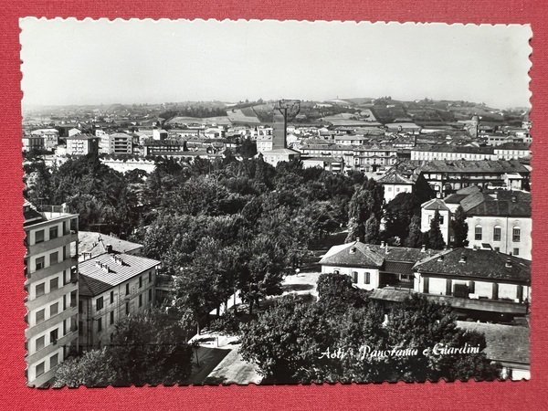 Cartolina - Asti - Panorama e Giardini - 1955 ca.