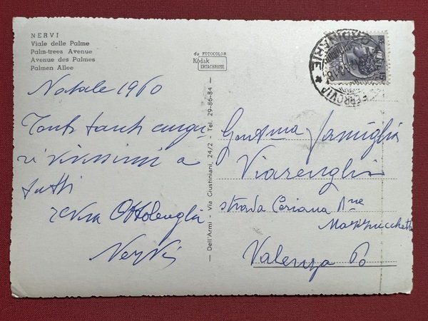 Cartolina - Genova Nervi - Viale delle Palme - 1960