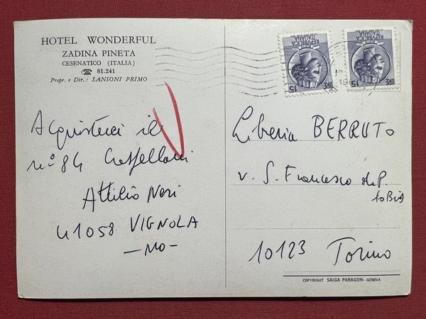 Cartolina - Hotel Wonderful - Zadina Pineta - Cesenatico - …