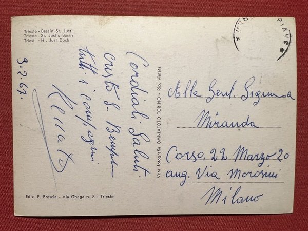 Cartolina - Trieste - Bacino S. Giusto - 1967