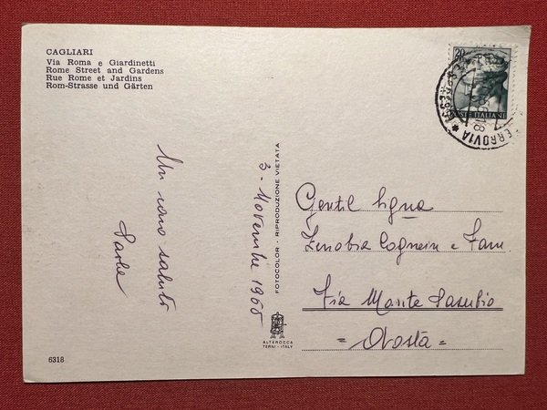 Cartolina - Cagliari - Via Roma e Giardinetti - 1966