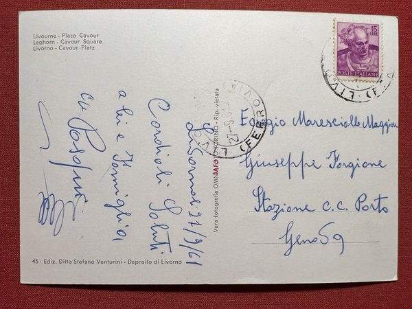 Cartolina - Livorno - Piazza Cavour - 1961