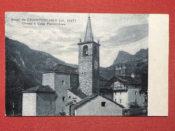 Cartolina - Saluti da Champorcher - Chiesa e Casa Parrocchiale …