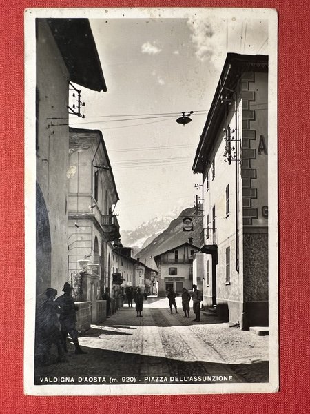 Cartolina - Valdigna d'Aosta - Piazza dell'Assunzione - 1940