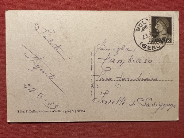 Cartolina - Genova Vesima - Scoglio Madonna dell'Aguglia - 1939