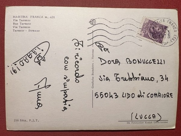 Cartolina - Martina Franca - Via Taranto - 1973