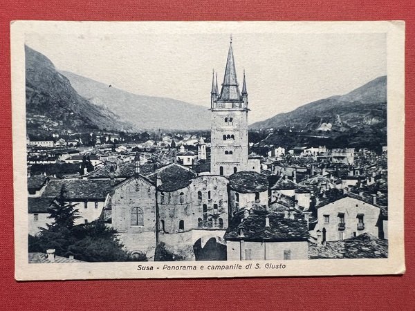 Cartolina - Susa ( Torino ) - Panorama e Campanile …
