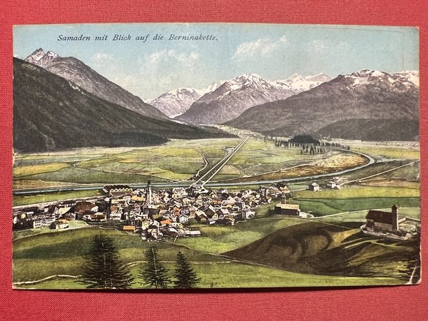 Cartolina - Svizzera - Samedan mit Blick auf die Berninakette …