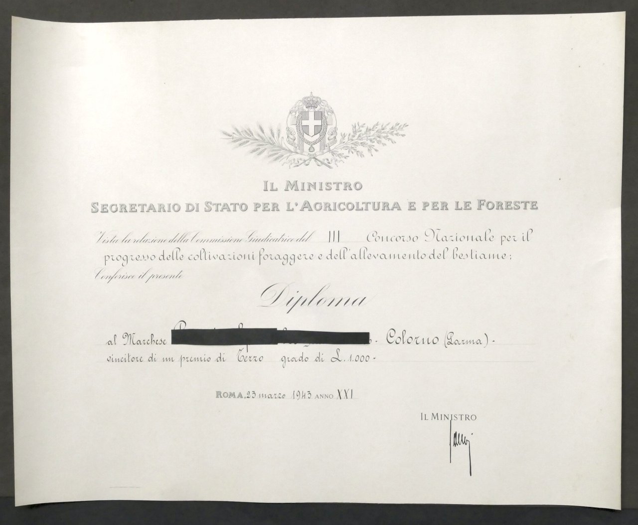 3° Concorso Nazionale Progresso Coltivazioni e Allevamento - Diploma premio … | Immagine principale