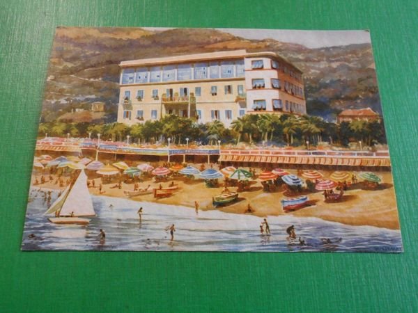 Cartolina Alassio - Grand Hotel Méditerranée - La spiaggia 1950 …