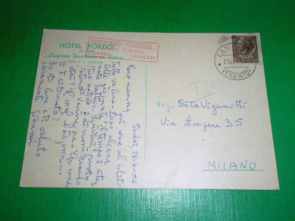 Cartolina Canazei ( Trento ) - Hotel Pordoi 1956