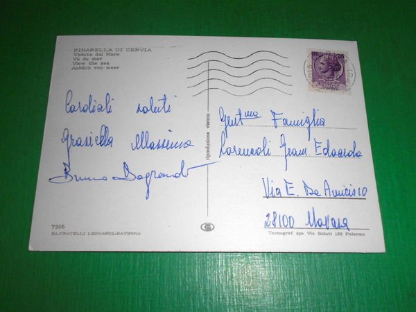 Cartolina Pinarella di Cervia - Veduta dal mare 1970